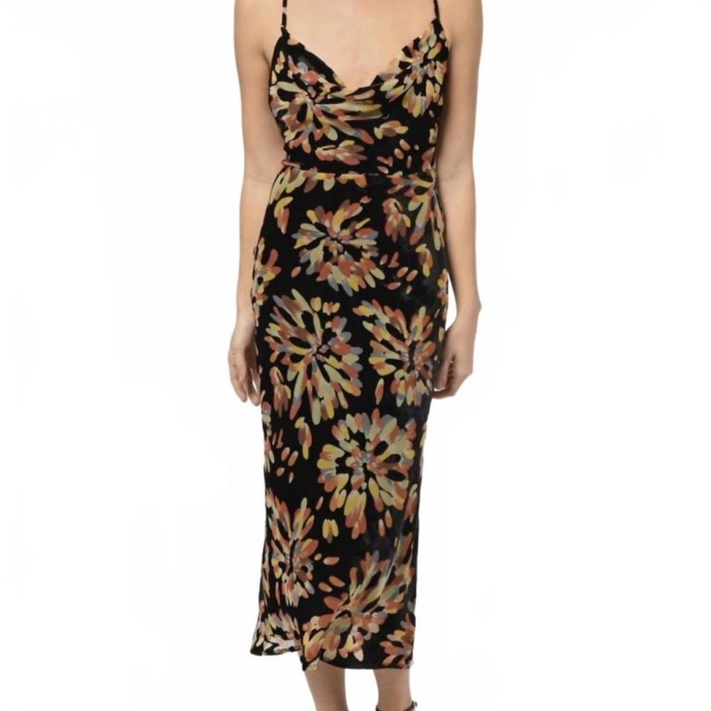 Adelyn Rae Rosalie Midi Dress In Black Multi